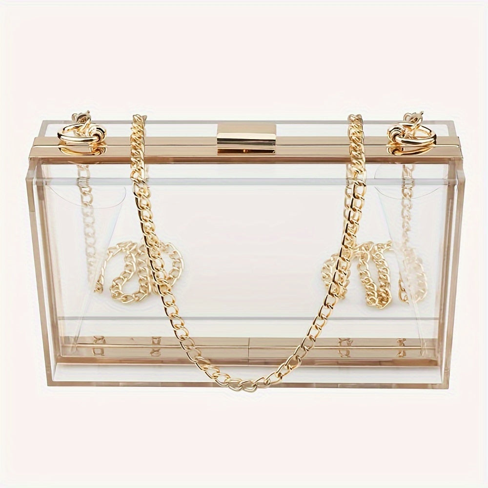 Sophisticate Transparent Acrylic Clutch Bag with Golden Chain Detail