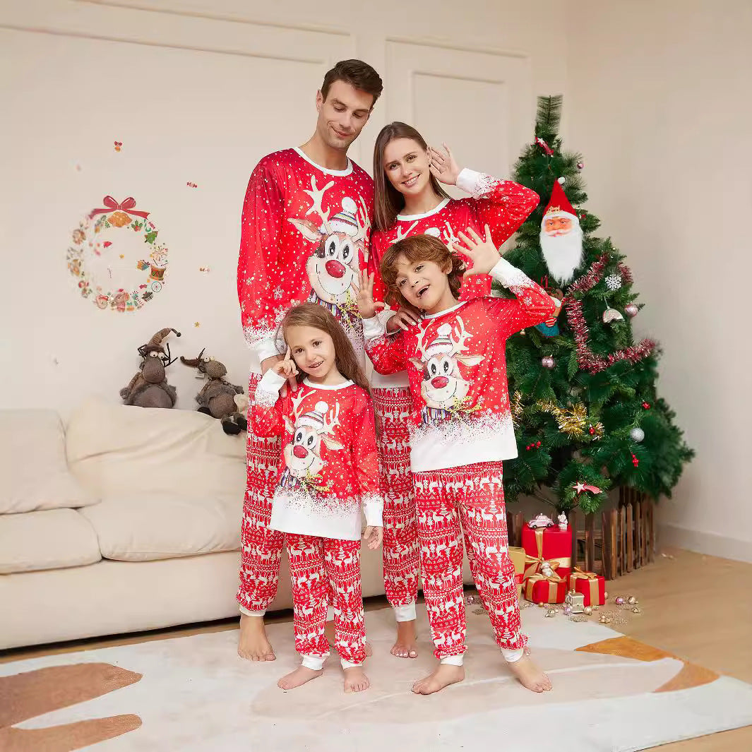 Cartoon Deer Snowflake Cute Random Printing Family Dress