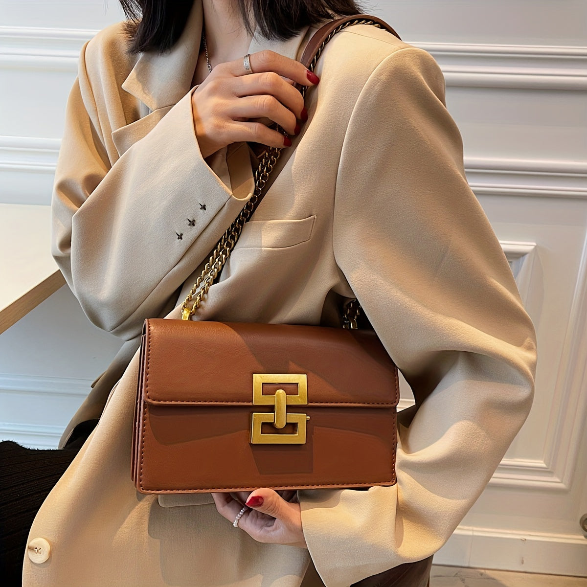 Sophisticate Square PU Leather Flap Purse