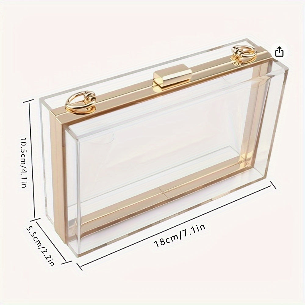 Sophisticate Transparent Acrylic Clutch Bag with Golden Chain Detail