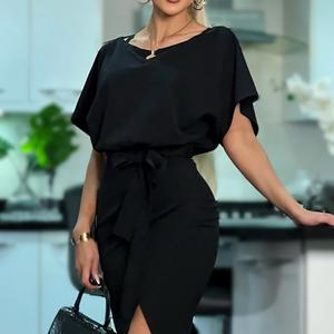 JUDITH WRAP VESTIDO MIDI BODYCON MANGAS BATWING Moda Feminina