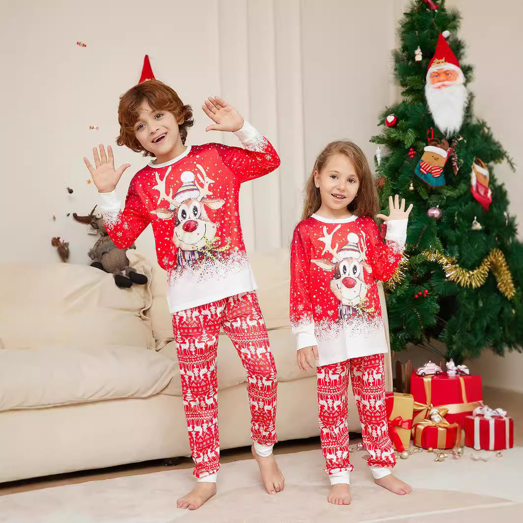 Cartoon Deer Snowflake Cute Random Printing Family Dress