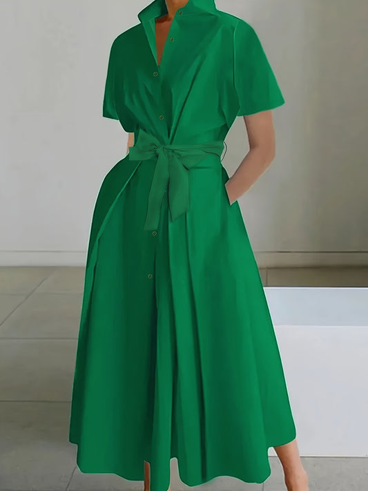 Sophisticate Green Button Front Dress