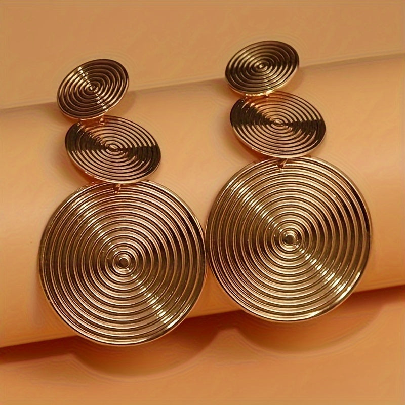 Sophisticate Metal Round Shape Spiral Pattern Earrings